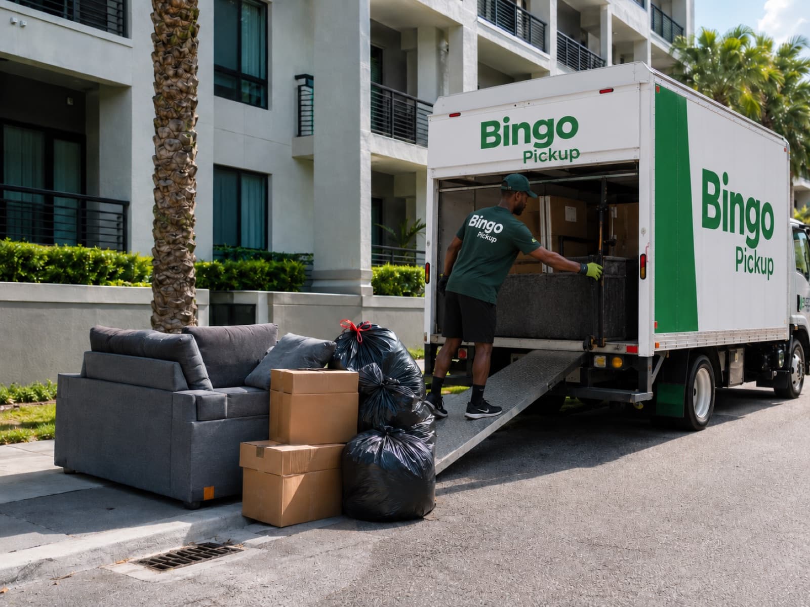 Bingo Pickup truck and crew loading items for a customer in Williston, FL